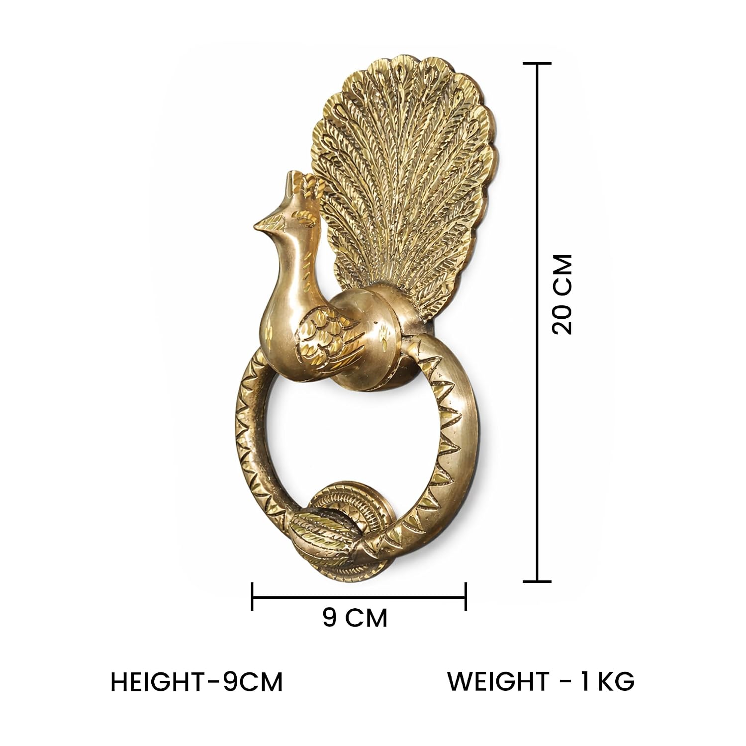 Peacock Majesty Knocker mounted at eye-level on entrance door