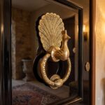 Peacock Majesty Knocker in handcrafted brass – side profile