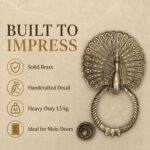 Peacock Plume Knocker in sand-cast solid brass – detail view