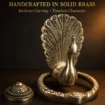 Peacock Majesty Knocker in handcrafted brass – scale reference